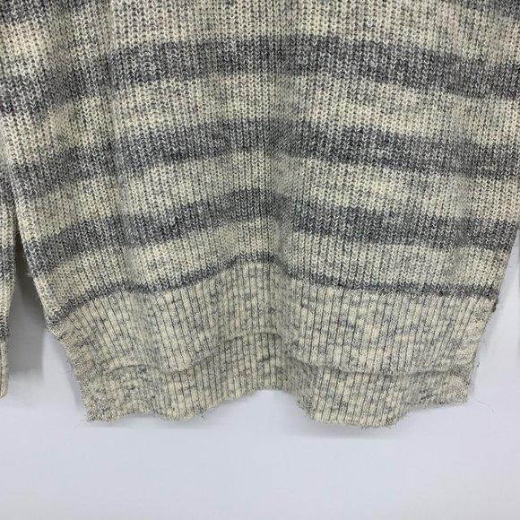 American Eagle Sweater Gray Beige Stripe Long Sleeve Knit Mock Neck - Picture 3 of 8